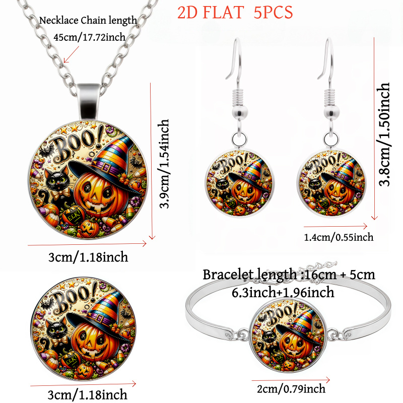 5pc Halloween Black Cat & Jack-O-Lantern Jewelry Set